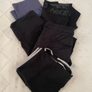 Lot of 5 Pairs of Running Tights, Black and Blue